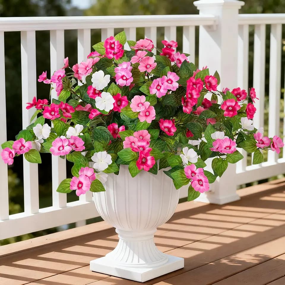 INXUGAO Artificial Fake Flowers for Outdoors Spring Decoration 2 Bundles Faux Flowers Plants for Outdoor Planters UV Resistant Silk Realistic Flowers for Outside Home Garden Front Porch Patio Décor