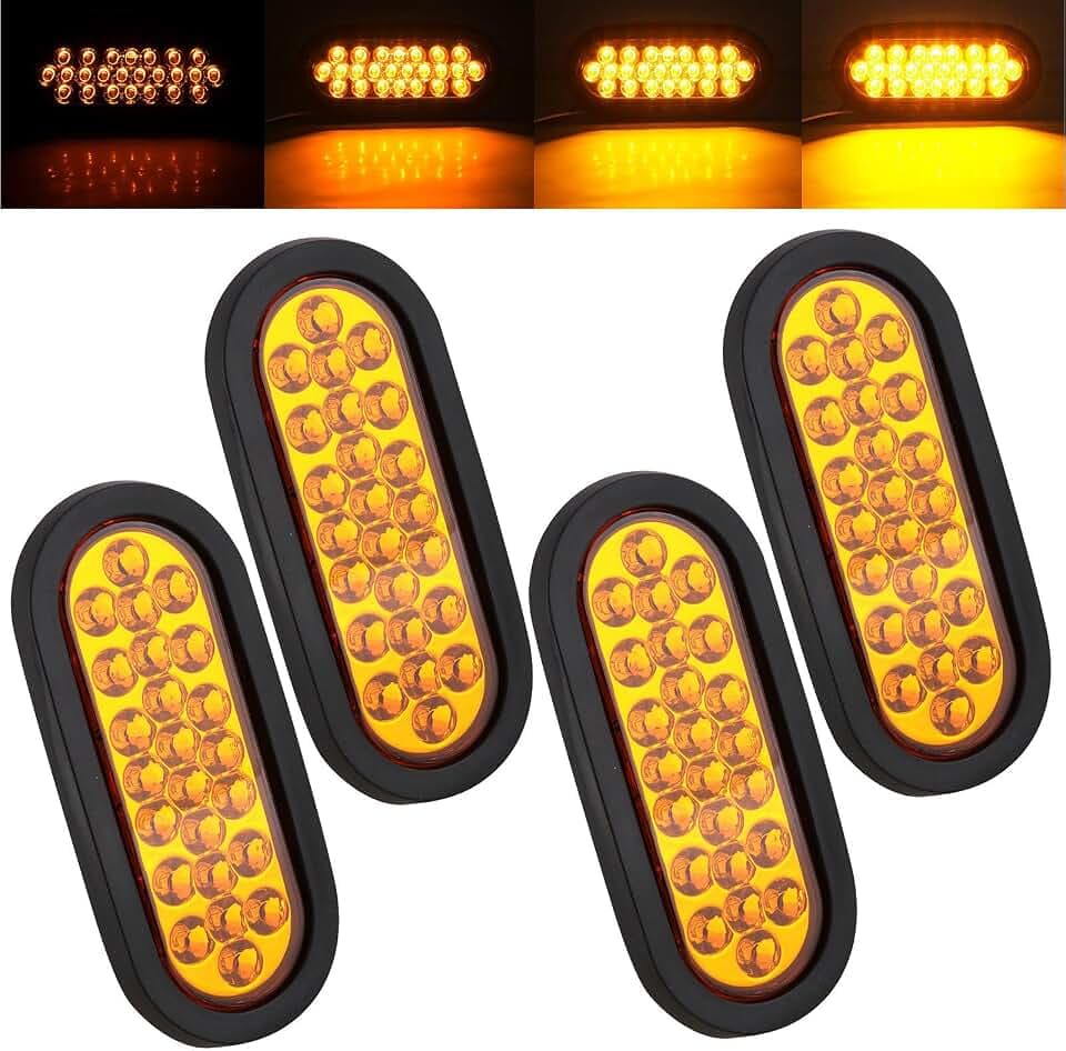 4Pcs 6" Inch Oval Amber LED Strobe Lights 24 LED Recessed Mount