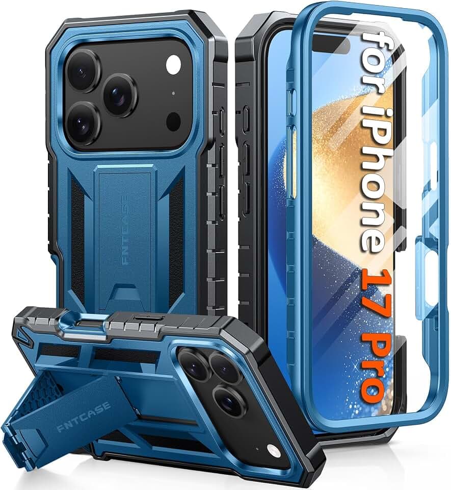 FNTCASE for iPhone 17 Pro Case with Built-in Screen Protector and Kickstand