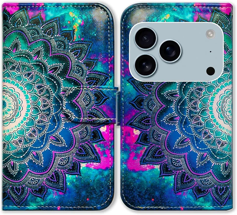 Bcov Case for iPhone 17 Pro Max/iPhone 18 Pro Max,Mandala Flower Space Leather Flip Phone Case Wallet Cover with Card Slot Holder Kickstand Case for iPhone 17 Pro Max/iPhone 18 Pro Max