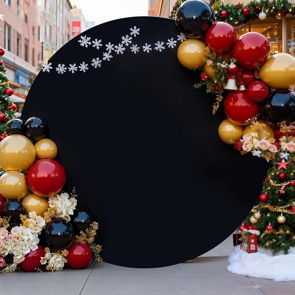 PartyPosh 6.5FT Black Round Backdrop Cover with Zipper