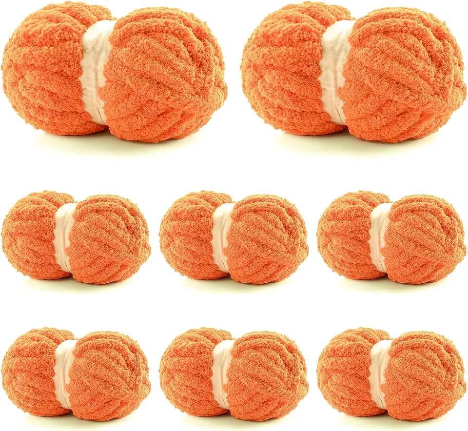 Chunky Yarn for Hand Knitting 8 Pack, Fluffy Thick Yarn for Crocheting, Soft Bulky Chenille Blanket Yarns for Handcrafts & DIY(Orange 28yds 8oz Each Skein)