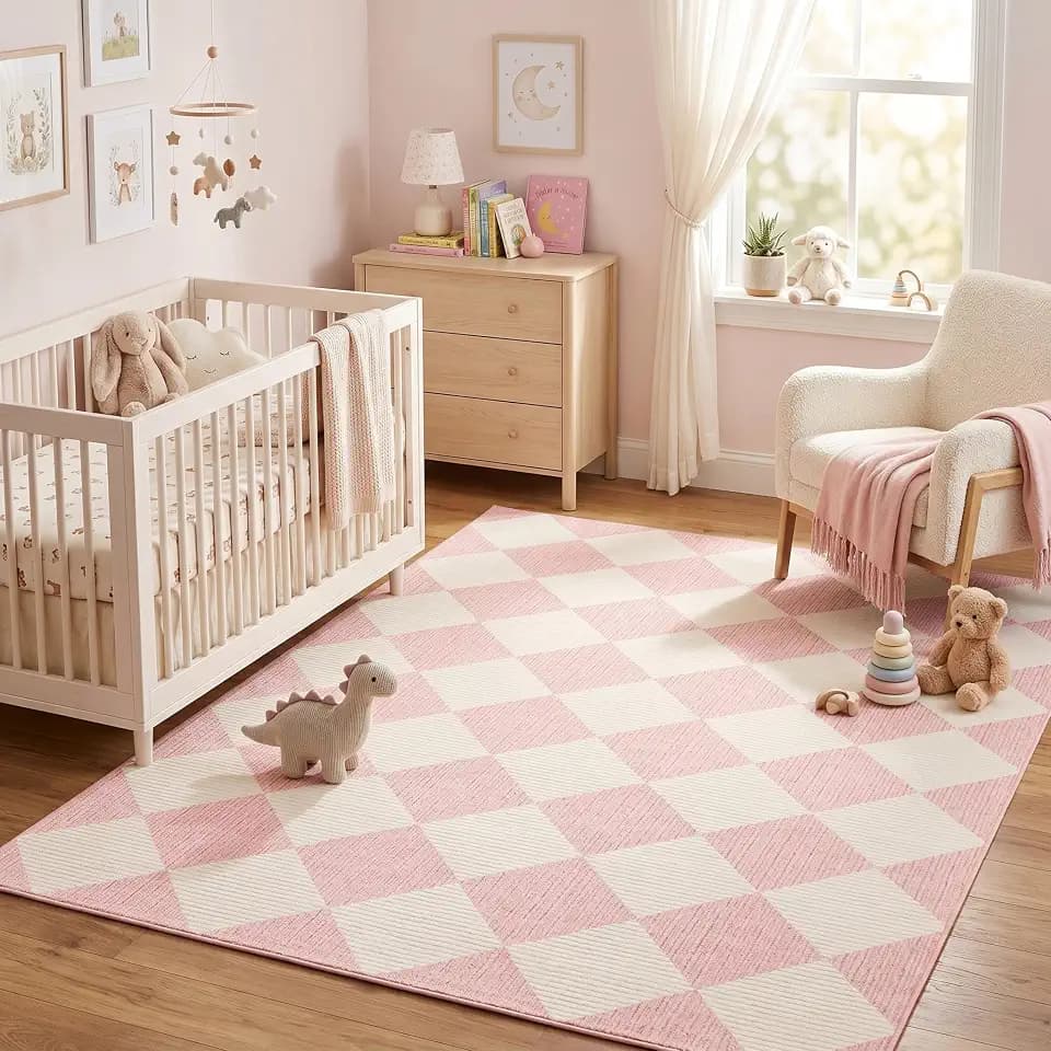 GarveeHome 5x7 Modern Checkered Area Rug Pink Washable Living Room Non Slip