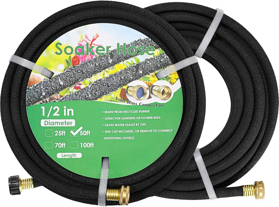 MAMIZO Soaker Hose 50ft×2 1/2" Brass Connectors Heavy Duty Water Saving