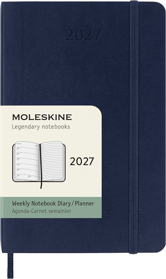 Moleskine Wochenkalender 2027, 12-Monats-Planer mit Platz für Notizen, Softcover, Elastischer Verschluss, Format Pocket 9x14 Cm, Saphirblau