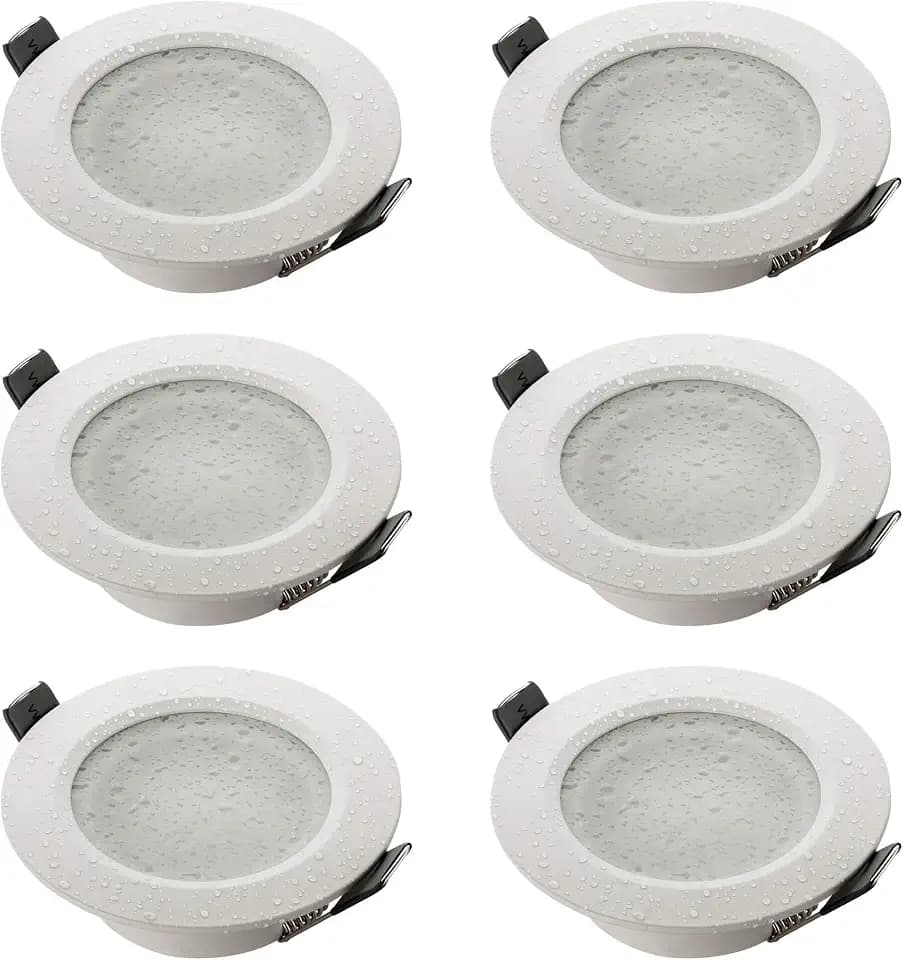 SEBSON Gehäuse für Einbaustrahler Bad IP44 mit GU10 Fassung - Einbaurahmen Alu weiß, Lochdurchmesser 70mm (67-83mm) für Deckenbeleuchtung - 6er Set
