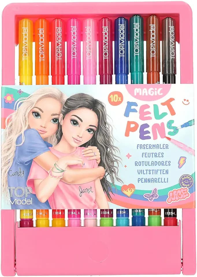Depesche 13334 TOPModel - Magic Fasermaler Set, 10 Doppel-Filzstifte im Etui, mit Pinselspitze und Magicspitze für Farbänderung