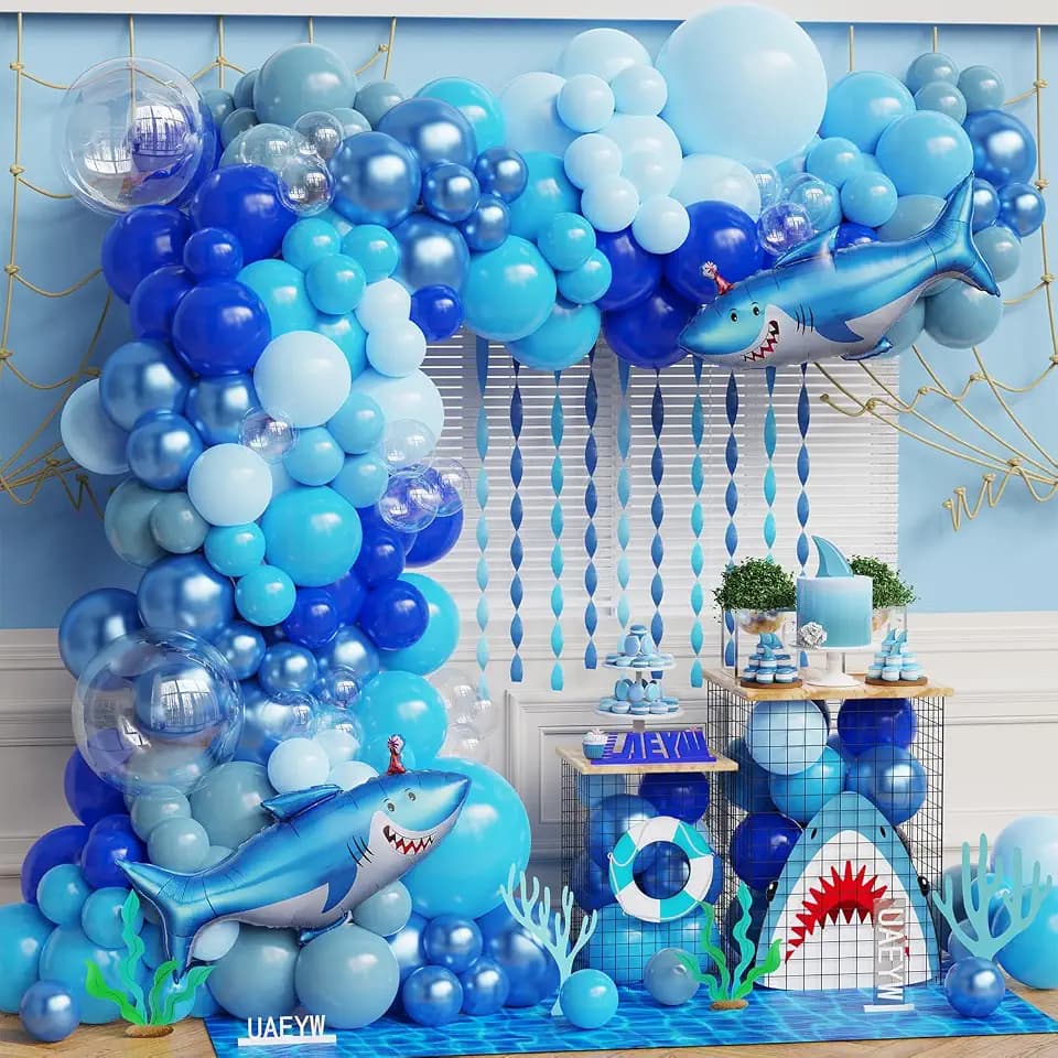 153Pcs Shark Balloon Arch Kit for Ocean Under the Sea Birthday Party Decor