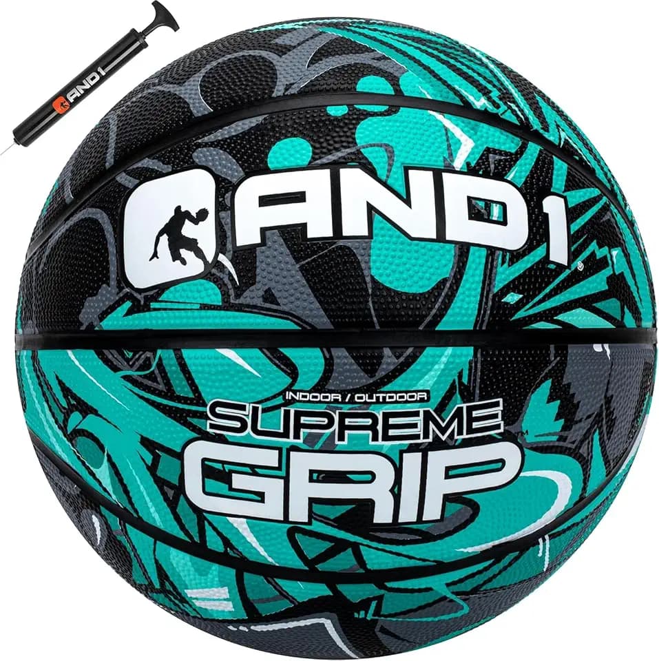 AND1 Supreme Grip Rubber Basketball: Official Regulation Size 7 (29.5 inches) - Deep Channel Construction Streetball, Made for Indoor Outdoor Basketball Games