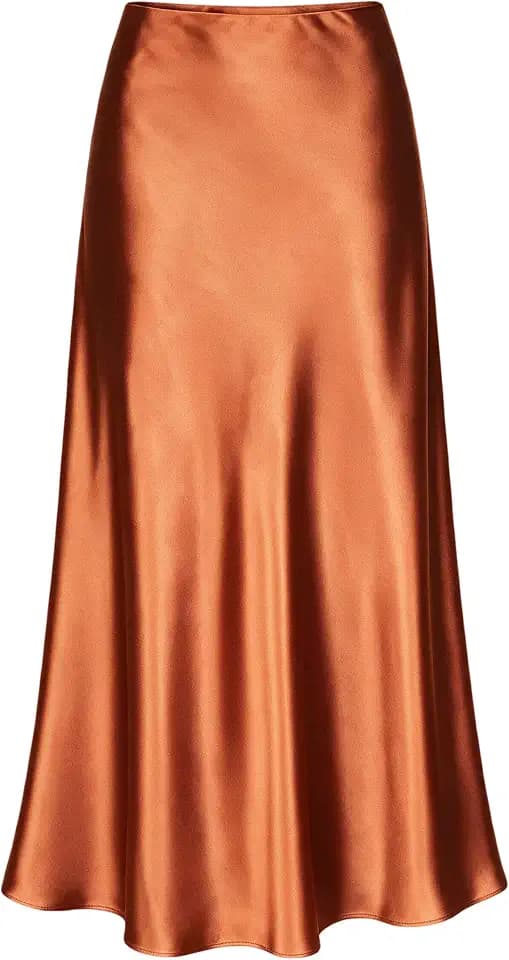 ALCEA ROSEA Womens Satin High Waisted Silky Midi Skirt Elastic A-line Skirt for Wedding Party Work