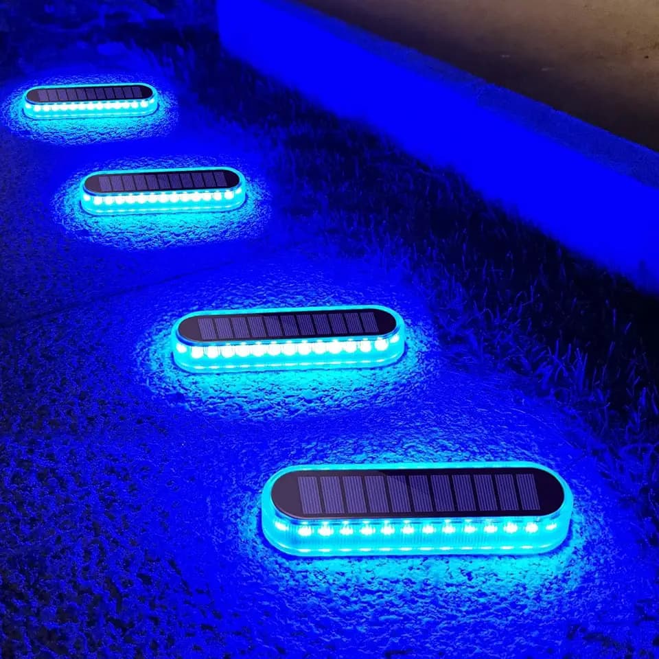 Lacasa Solar Dock Lights Marine 4-Pack - Solar Powered Blue LED Deck & Step Lights, IP68 Waterproof for Patio, Walkway, Pathway, Backyard