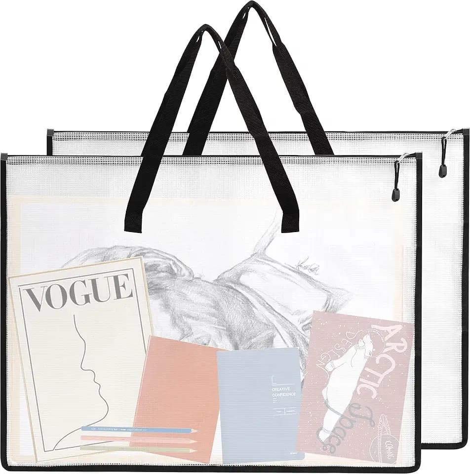 EOOUT 2 Pack 18.5x24.8 Inches Art Portfolio Case, Portfolio Folder for Artwork, Posters Storage Bag with Zipper and Handle Mesh Folder Organizers for Poster, Scrapbook, Keepsake and Bulletin Board