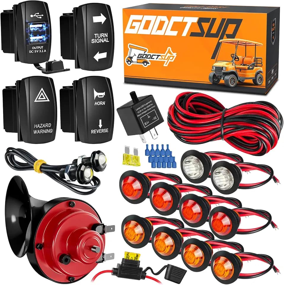 UTV Turn Signal Kit with Horn, ATV SXS Blinker Kit with Brighter LED Lights&110DB Horn&Rocker Switch&Flasher Relay, Universal 12V Street Legal for Polaris, Can-Am, Kawasaki, Golf Cart