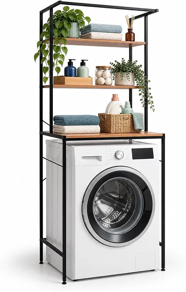 Relaxdays Waschmaschinenschrank, 3 Fächer, natur, schwarz