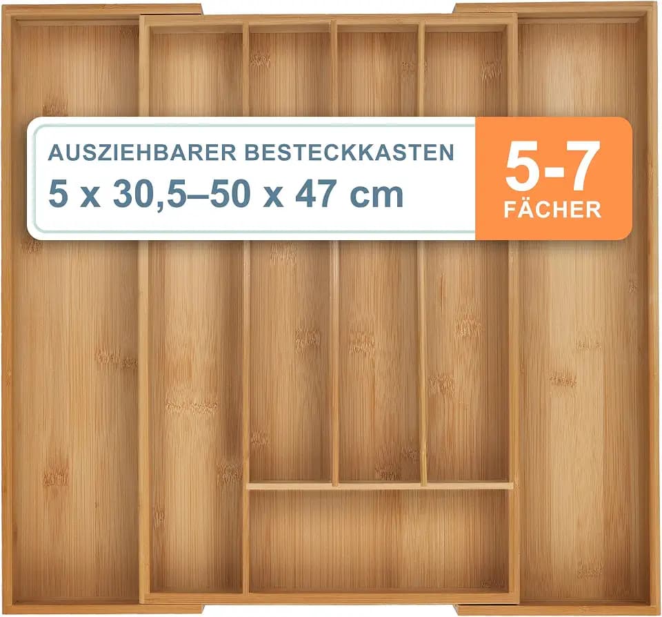 Relaxdays Besteckkasten, 5-7 Fächer, für Küche & Schreibtisch, Natur