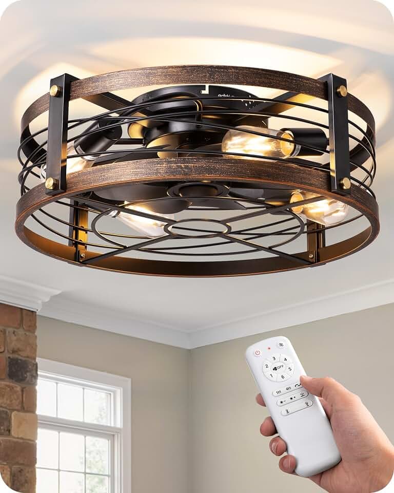 EDISHINE 21" Pre-Assembled Ceiling Fans with Lights Flush Moun,Low Profile