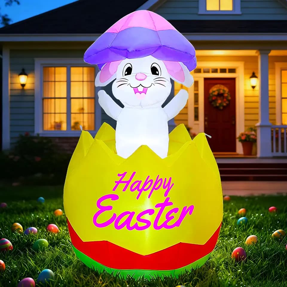 Joliyoou 5FT Easter Inflatable Bunny in Egg Outdoor Decoration