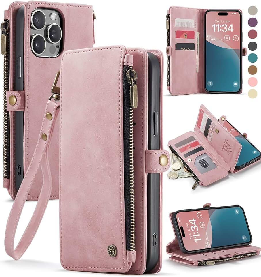 Defencase for iPhone 14 Pro Max Wallet Case with RFID Card Holder, Rosepink