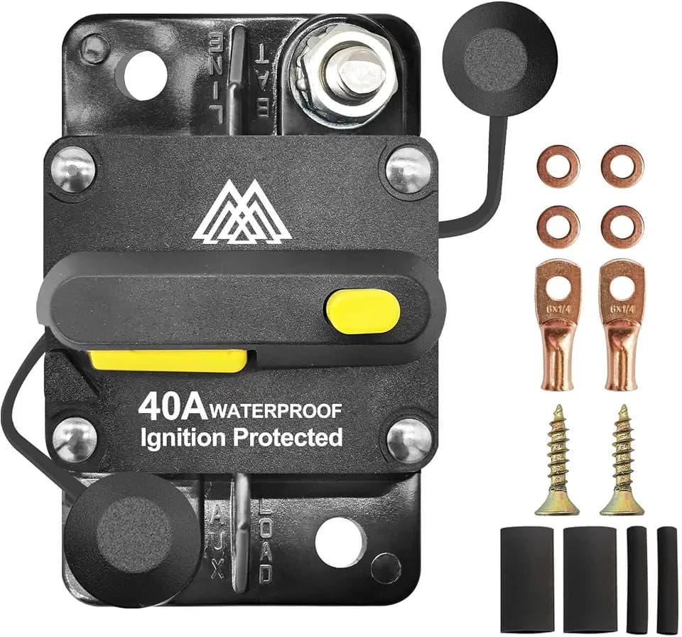 40 Amp Circuit Breaker Fuse Inline Holder with Wire Lug Copper Washer Screw
