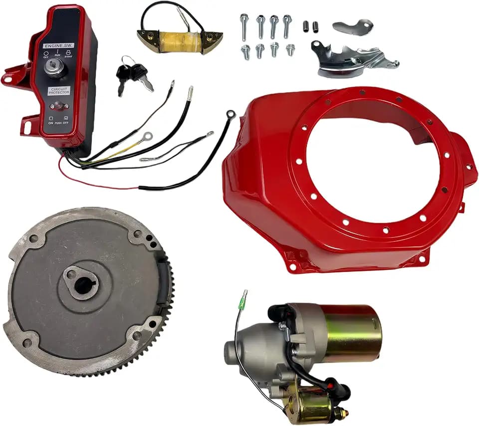 Electric Starter Motor Kit for Honda GX200 6.5HP GX160 5.5HP Engines with Solenoid, Flywheel, Ring Gear, Key Switch, Charging Coil, Mounting Bolts