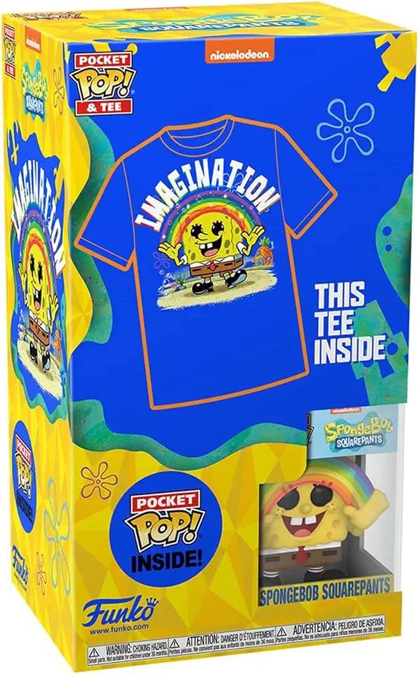 Funko Pocket Pop! & Tee: Spongebob Squarepants - SB mit Rainbow - Für Kinder - Small - (S) - T-Shirt - Kleidung mit Vinyl-Minifigur Zum Sammeln - Geschenkidee - Spielzeug und Kurzärmeliges Top Männer
