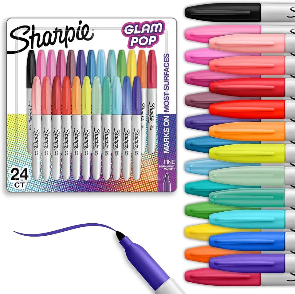 Sharpie Glam Pop Permanent Markers, Fine Tip, Assorted Colors, 24 Count - Arts & Crafts, Coloring, Office Supplies