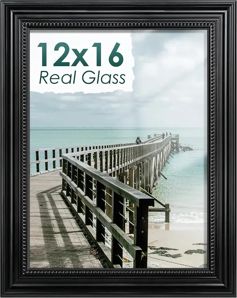 12x16 Picture Frame, Vintage Black Poster Frame with Real Glass