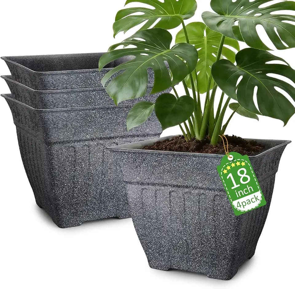 BTPLASTIK 4-Pack 18 Inch Large Outdoor Planters, Stone-Like Finish, Gray