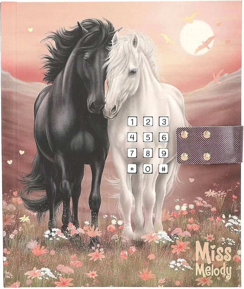 Depesche 13998 Miss Melody - Tagebuch mit Zahlen-Code und Sound, in Rosé und Rot, mit Pferde Motiv und Blumen, inkl. 80 fein linierten und bunt illustrierten Seiten