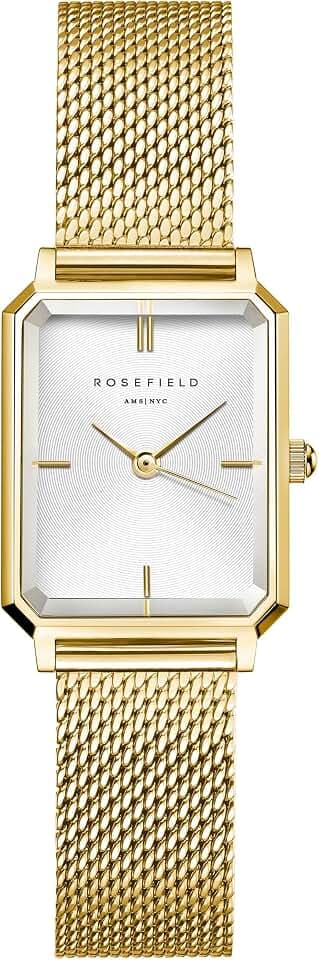 Rosefield Octagon XS Damenuhr Weißes Sunray-Zifferblatt Mesharmband 19.5x24mm
