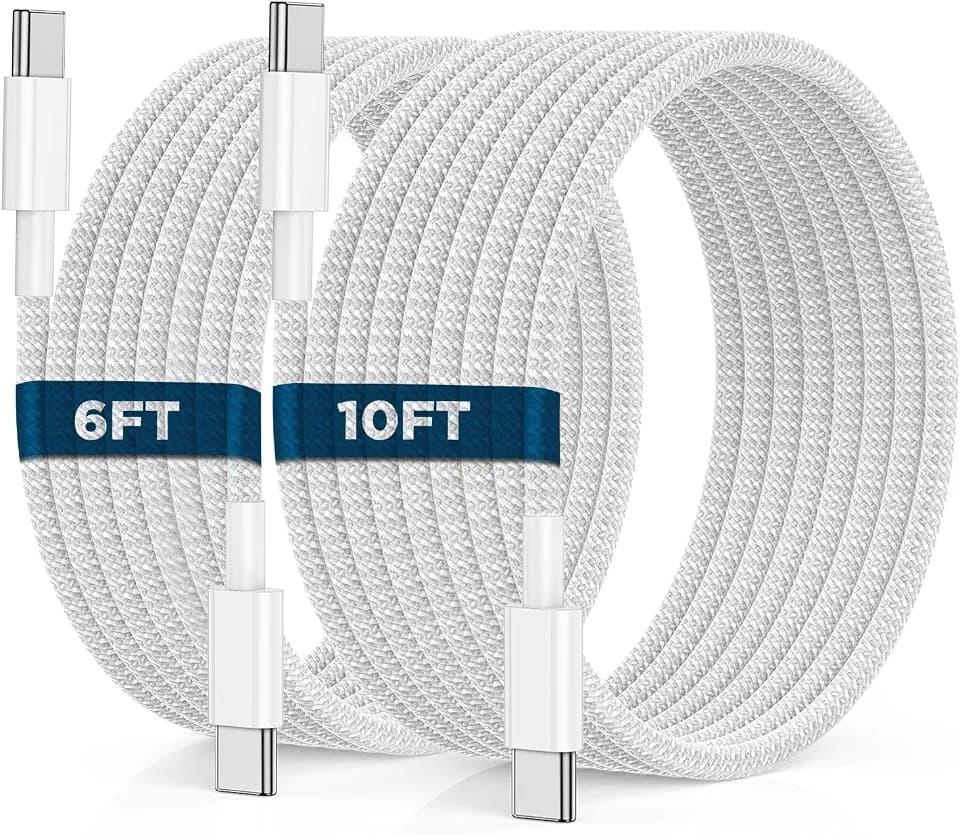 USB C to USB C Cable 6FT+10FT 2Pack 60W iPhone 17 16 15 Charger Cord Long Type C to C Cable Fast Charging for Apple iPhone 17 16 15/Pro/Pro Max/Plus/iPad Pro Air/MacBook/Air/Mini/Samsung Galaxy