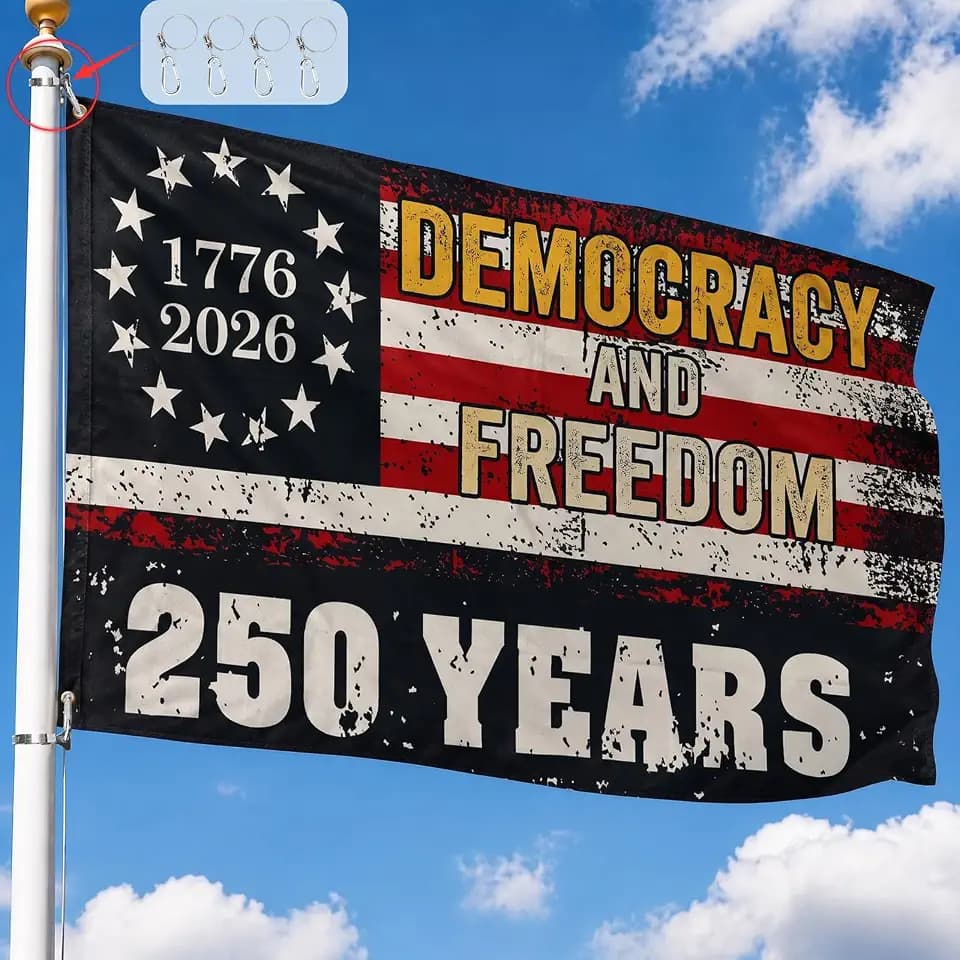 USA 250th Anniversary Flag 1776-2026 3x5 FT, Heavy Duty Outdoor American Flag with 4 Flagpole Kits, Waterproof Fade Resistant Patriotic Banner for July 4th Yard Porch Garden Decor