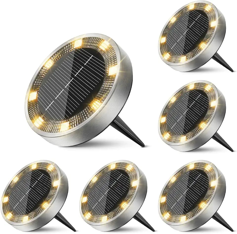 6 Pack Solar Lights Outdoor Waterproof, 8 LED Solar Ground Lights,Flat Solar Disc Light Landscape Lighting for Pathway Garden Yard Walkway Driveway Lawn, Warm White