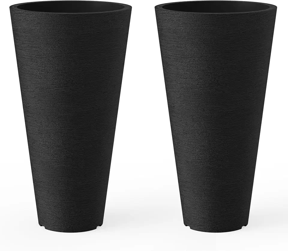 Kante 2-Pack All-Weather 18" H Round Tapered Black Plastic Planters