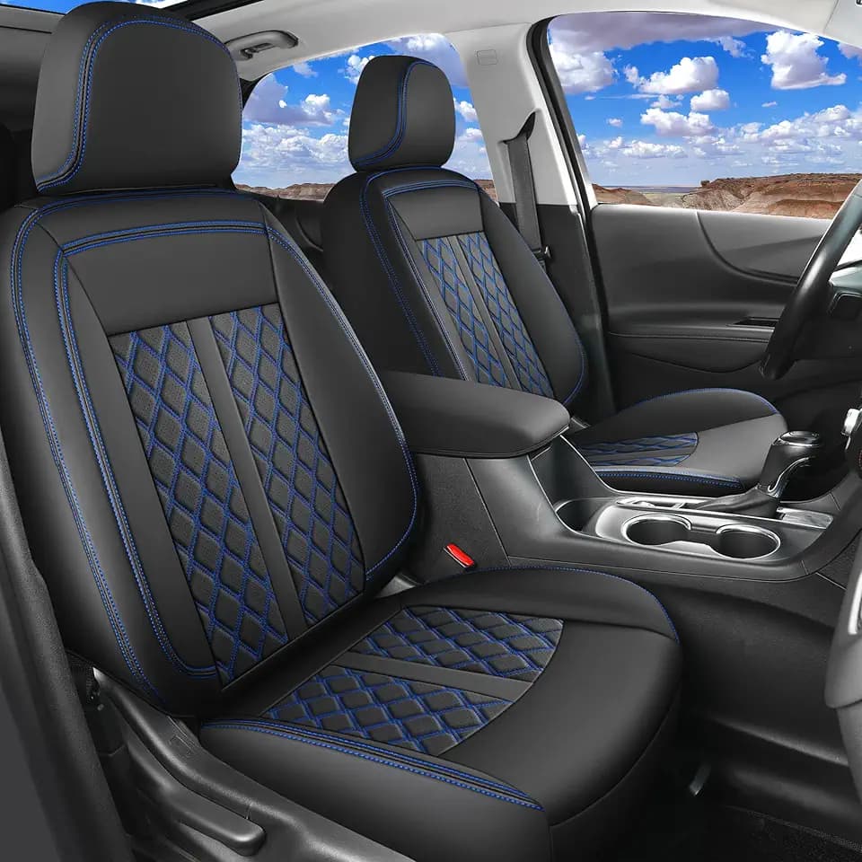 Huidasource 2022-2025 Frontier Seat Covers Full Set, Full Coverage Waterproof Seat Cushion Protector for Nissan Frontier S SV PRO-X PRO-4X SL Crew Cab (Fullset/Black&Blue)
