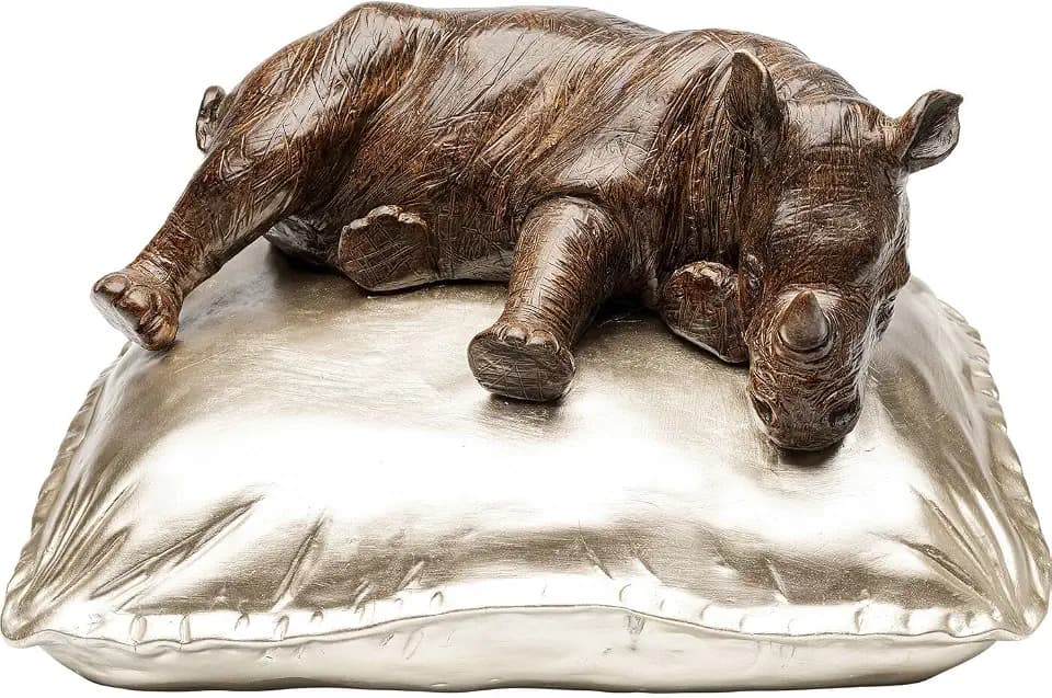 Kare Design Deko Figur Sleeping Rhino, Grau/Gold, 21x37x32 cm (H/B/T)