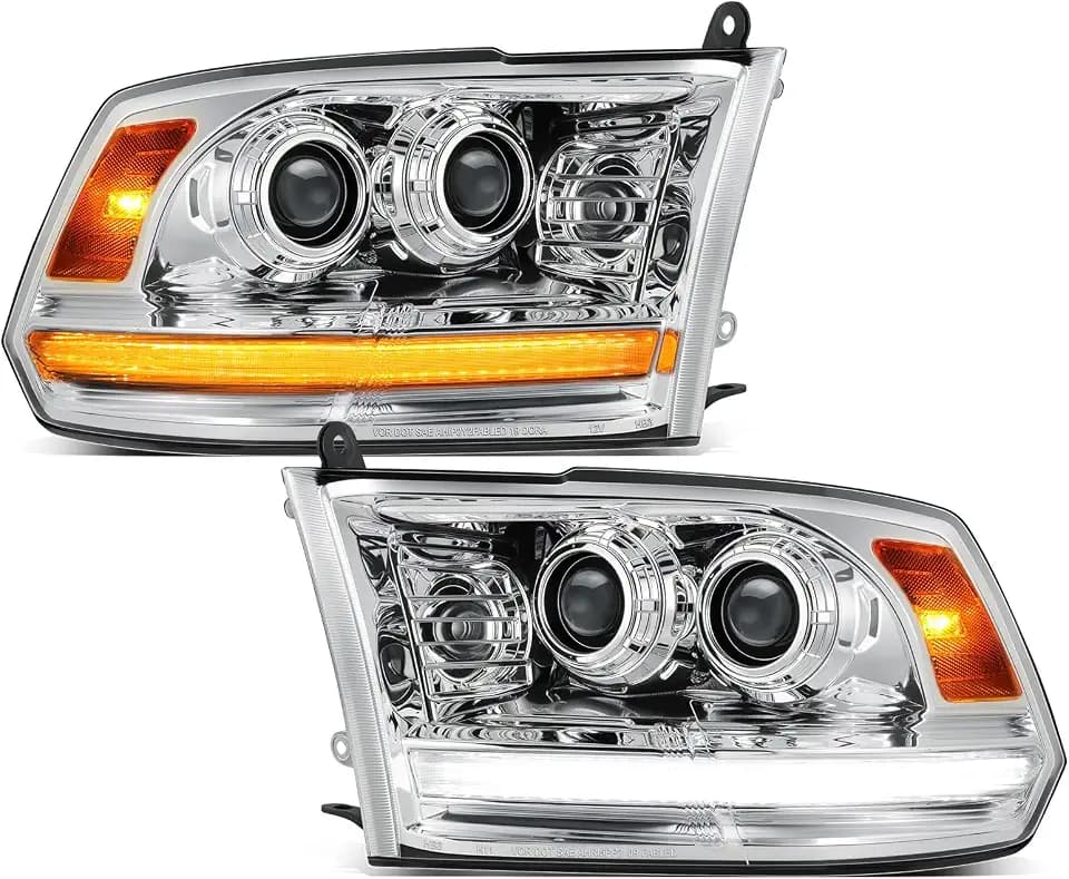 Partsam Full LED Chrome Headlights Assembly Compatible with 2009-2018 Ram 1500 2500 3500, DOT Approved Dual Projector Lens with Start Animation DRL Sequential Turn Signal Hi/Low Beam 6500K IP67