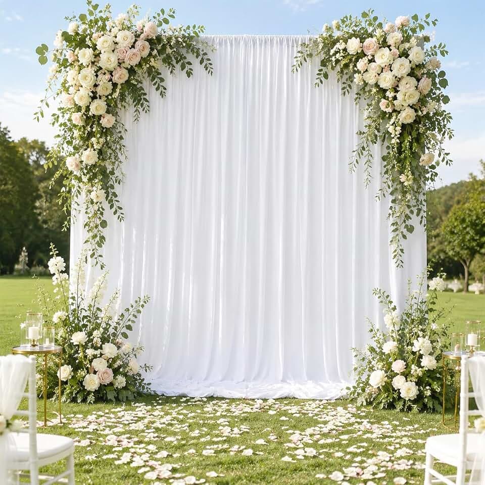 Fotohintergrund,3x1.5 m Vorhang Backdrop,Hintergrund Stoff 2er Set Fotobox Hintergrund Fotowand Hochzeit Deko Geburtstag Baby Shower Taufe Party Kulisse Drapierung (Weiß)
