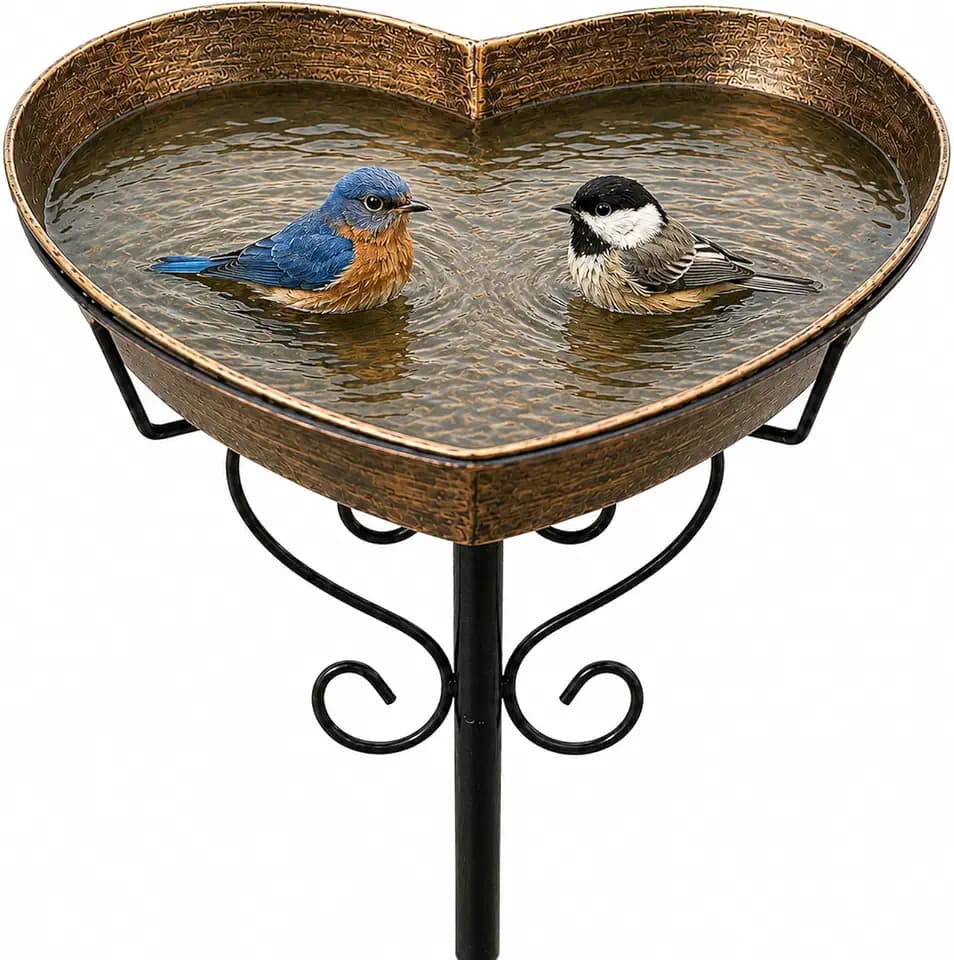 35In Metal Heart-Shaped Bird Bath, Vintage 12.1"D 2.17" Deep Romance Bowl