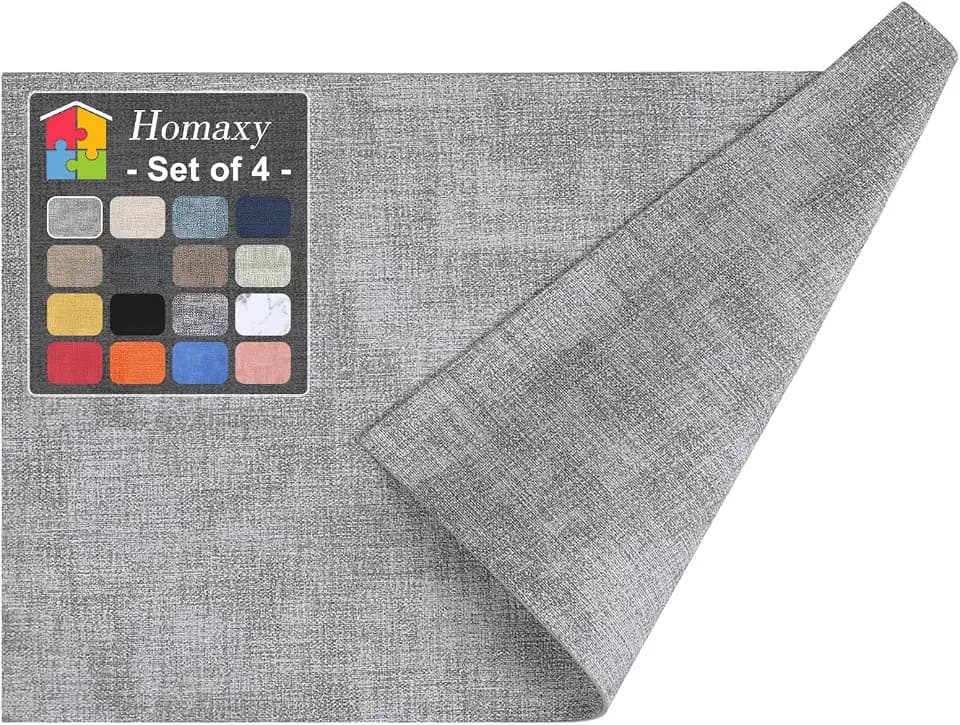Homaxy PU Faux Leather Placemats for Dining Table, Set of 4, Light Grey
