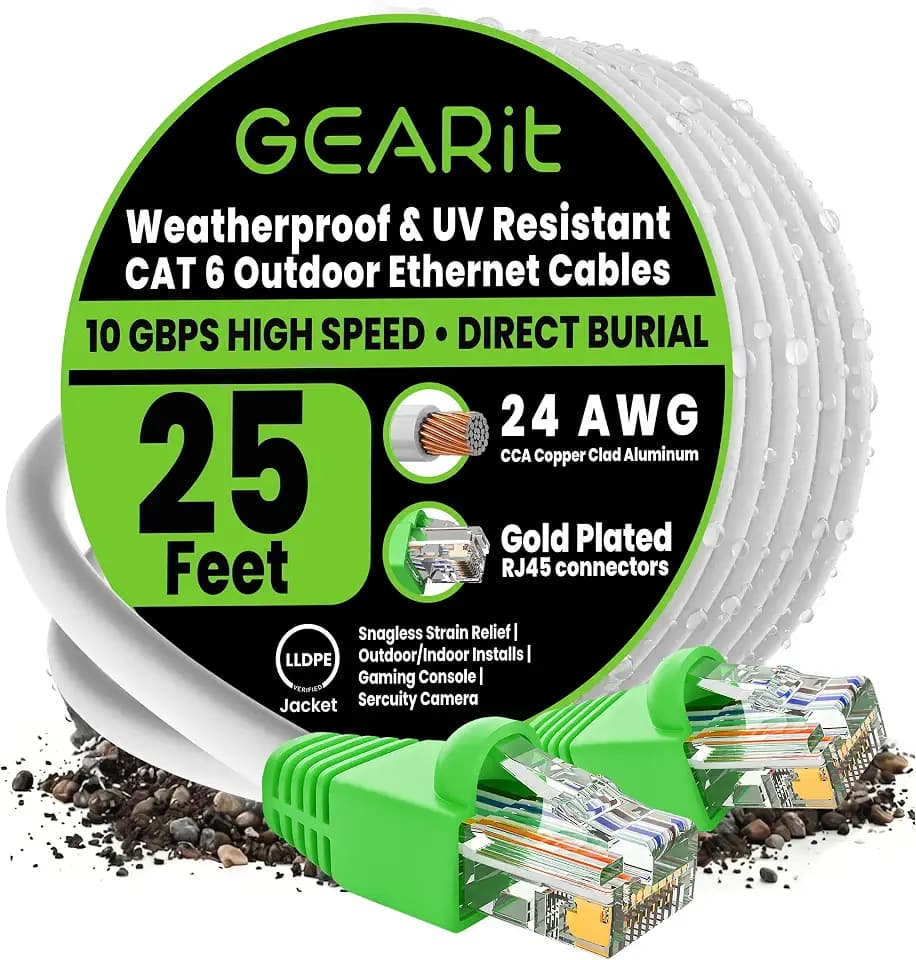 GEARit Cat 6 Ethernet Cable 25 Ft, Outdoor Direct Burial Cat6 Cord, White