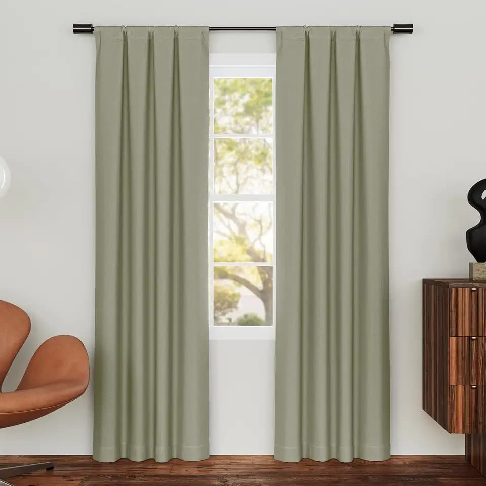 Sun Zero Pendleton 2-Pack Herringbone Magnetic Closure 100% Total Blackout Rod Pocket Curtain Panel Pair, Sage Green, 37" W x 84" L (2 Panels)