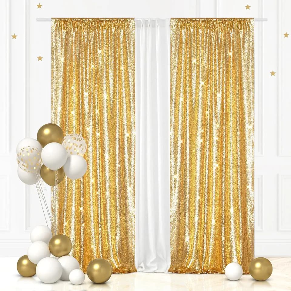 Eternal Beauty Gold Sequin Backdrop Curtains, 2 Panels 2x8FT