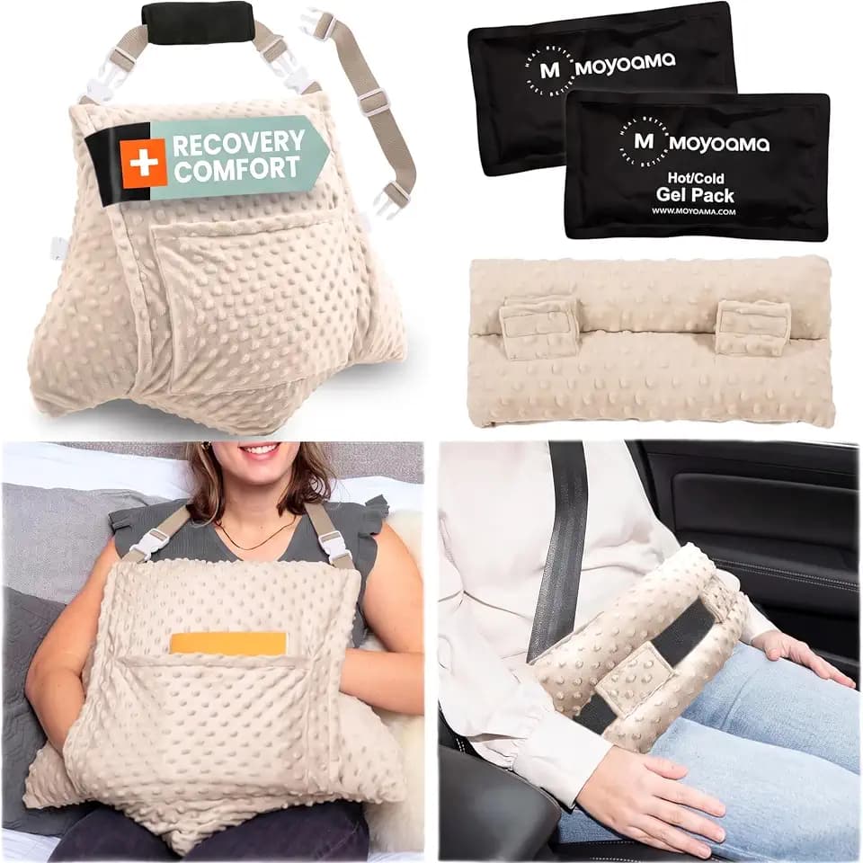 MOYOAMA 4 Pc Hysterectomy Pillow Set – Incl Seatbelt Cushion & 2 Gel Packs for Soothing Relief – After Hysterectomy Recovery Must-Haves, Post-Op C-Section Pillow Gifts, Abdominal Surgery Recovery