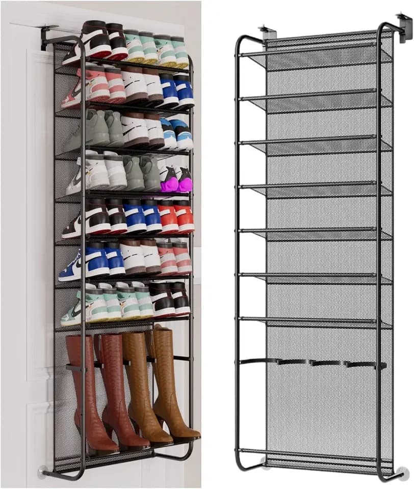 Over The Door Shoe Organizer-8 Tier Hanging Shoe Organizer, Heavy Duty Metal & Mesh Shoe Holder,Hanging Shoe Rack for Closet Organizer