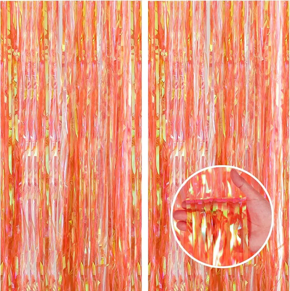 CANREVEL 2 Pack Clear Orange Streamers Backdrop Curtain Birthday Decoration