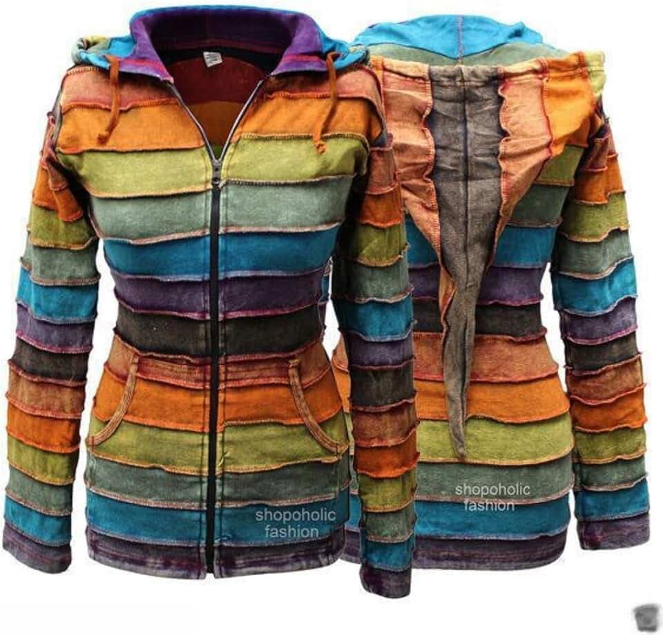 SHOPOHOLIC FASHION Kapuzenjacke mit Rippenmuster und Stonewashed-Regenbogenstreifen für Damen