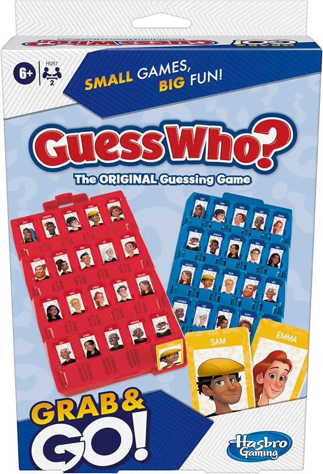 Hasbro Gaming Guess Who? Grab and Go Spiel, Reisespiele für Kinder, tragbares 2-Spieler-Spiel, Kinder-Outdoor-Spielzeug, ab 6 Jahren