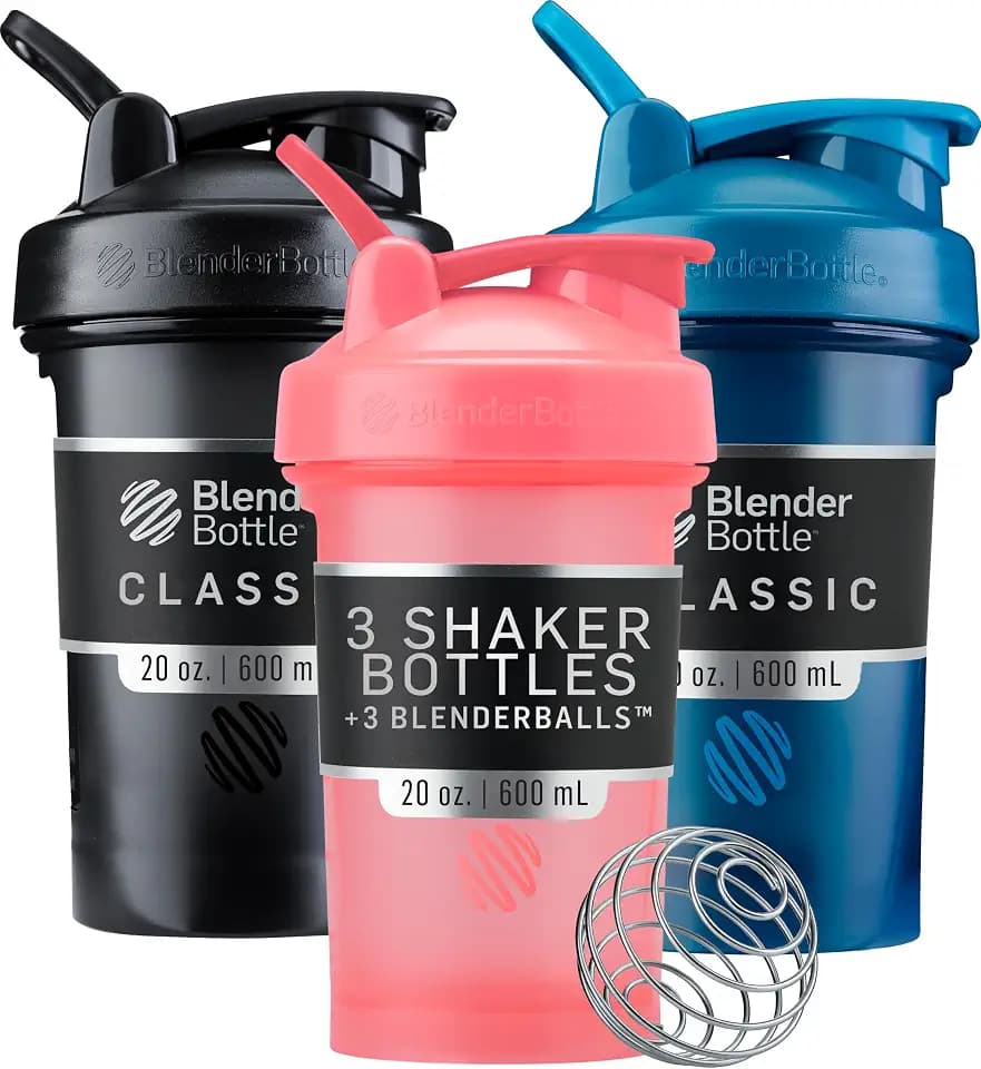 BlenderBottle Classic V2 Plastic Shaker Bottle 20oz Black/Navy/Pink, 3-Pack