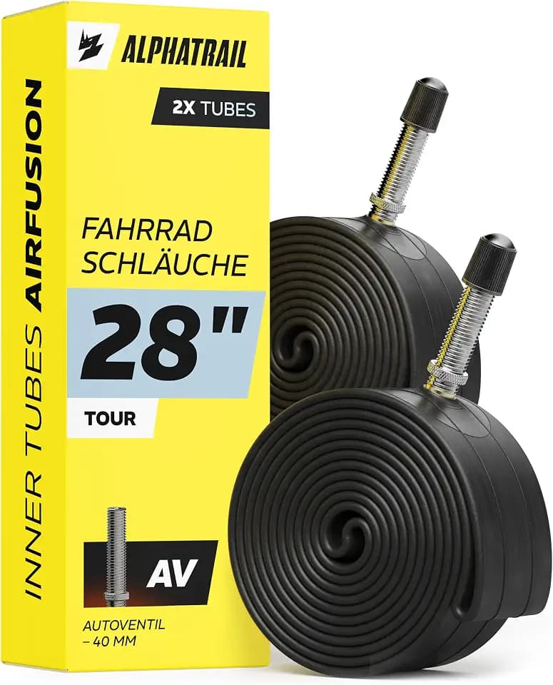 Alphatrail Fahrradschlauch AirFusion 28 Zoll AV Autoventil 2X Set mit Mobilitätsgarantie I Kompatible Fahrradreifen Schwalbe, Continental, Conti, Michelin, Kenda & Maxxis Fahrrad Schlauch